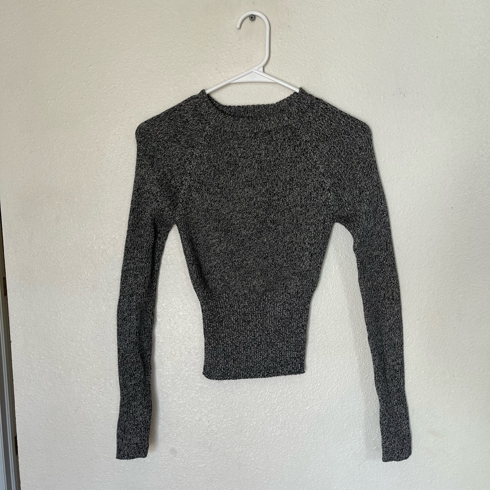 Dark Grey Stretchy Tight Short Turtle Neck Sweater Women Size Medium